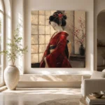 Crimson & Ivory Shoji Screen Japanese Geisha Art Canvas Print - Image 8