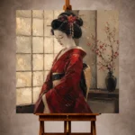 Crimson & Ivory Shoji Screen Japanese Geisha Art Canvas Print - Image 10