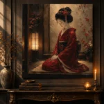 Crimson & Amber Lantern Alcove Japanese Geisha Art Canvas Print - Image 2