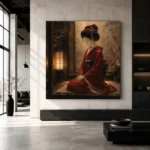 Crimson & Amber Lantern Alcove Japanese Geisha Art Canvas Print - Image 3