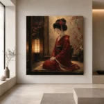 Crimson & Amber Lantern Alcove Japanese Geisha Art Canvas Print - Image 4