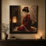 Crimson & Amber Lantern Alcove Japanese Geisha Art Canvas Print - Image 6