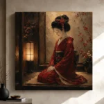 Crimson & Amber Lantern Alcove Japanese Geisha Art Canvas Print - Image 9
