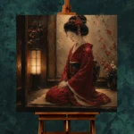 Crimson & Amber Lantern Alcove Japanese Geisha Art Canvas Print - Image 11