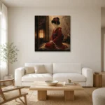 Crimson & Amber Lantern Alcove Japanese Geisha Art Canvas Print styled in a refined neutral interior