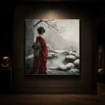 Crimson & Silver Winter Zen Garden Japanese Geisha Art Canvas Print - Image 7