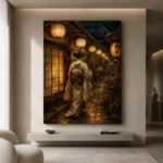 Amber & Midnight Blue Lantern Japanese Geisha Art Canvas Print - Image 4