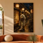 Amber & Midnight Blue Lantern Japanese Geisha Art Canvas Print - Image 6