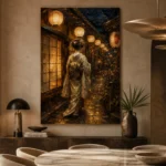 Amber & Midnight Blue Lantern Japanese Geisha Art Canvas Print - Image 7