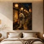 Amber & Midnight Blue Lantern Japanese Geisha Art Canvas Print - Image 8