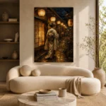 Amber & Midnight Blue Lantern Japanese Geisha Art Canvas Print - Image 9