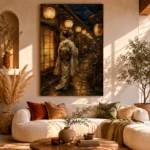 Amber & Midnight Blue Lantern Japanese Geisha Art Canvas Print - Image 11