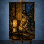 Amber & Deep Blue Lantern Japanese Geisha Art Canvas Print - Image 2