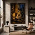 Amber & Deep Blue Lantern Japanese Geisha Art Canvas Print - Image 3