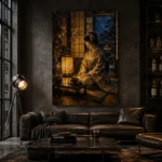 Amber & Deep Blue Lantern Japanese Geisha Art Canvas Print - Image 5