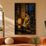 Amber & Deep Blue Lantern Japanese Geisha Art Canvas Print - Image 6