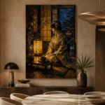 Amber & Deep Blue Lantern Japanese Geisha Art Canvas Print - Image 7