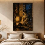 Amber & Deep Blue Lantern Japanese Geisha Art Canvas Print - Image 8