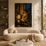 Amber & Deep Blue Lantern Japanese Geisha Art Canvas Print - Image 9