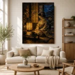 Amber & Deep Blue Lantern Japanese Geisha Art Canvas Print - Image 10