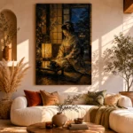 Amber & Deep Blue Lantern Japanese Geisha Art Canvas Print - Image 11