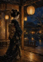 Amber & Indigo Pavilion Lantern Japanese Geisha Art Canvas Print