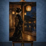 Amber & Indigo Pavilion Lantern Japanese Geisha Art Canvas Print - Image 2