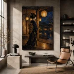 Amber & Indigo Pavilion Lantern Japanese Geisha Art Canvas Print - Image 3