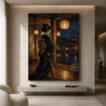Amber & Indigo Pavilion Lantern Japanese Geisha Art Canvas Print - Image 4