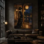 Amber & Indigo Pavilion Lantern Japanese Geisha Art Canvas Print - Image 5