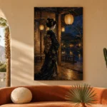 Amber & Indigo Pavilion Lantern Japanese Geisha Art Canvas Print - Image 6