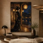 Amber & Indigo Pavilion Lantern Japanese Geisha Art Canvas Print - Image 7