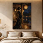 Amber & Indigo Pavilion Lantern Japanese Geisha Art Canvas Print - Image 8