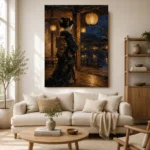 Amber & Indigo Pavilion Lantern Japanese Geisha Art Canvas Print - Image 10