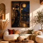 Amber & Indigo Pavilion Lantern Japanese Geisha Art Canvas Print - Image 11