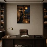 Amber & Indigo Pavilion Lantern Japanese Geisha Art Canvas Print displayed in a contemporary gallery-inspired room