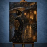 Amber & Deep Blue Rain Lantern Japanese Geisha Art Canvas Print - Image 2
