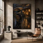 Amber & Deep Blue Rain Lantern Japanese Geisha Art Canvas Print - Image 3