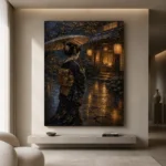 Amber & Deep Blue Rain Lantern Japanese Geisha Art Canvas Print - Image 4
