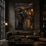 Amber & Deep Blue Rain Lantern Japanese Geisha Art Canvas Print - Image 5