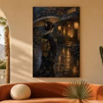 Amber & Deep Blue Rain Lantern Japanese Geisha Art Canvas Print - Image 6