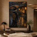 Amber & Deep Blue Rain Lantern Japanese Geisha Art Canvas Print - Image 7