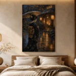 Amber & Deep Blue Rain Lantern Japanese Geisha Art Canvas Print - Image 8