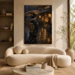 Amber & Deep Blue Rain Lantern Japanese Geisha Art Canvas Print - Image 9