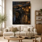 Amber & Deep Blue Rain Lantern Japanese Geisha Art Canvas Print - Image 10
