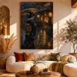 Amber & Deep Blue Rain Lantern Japanese Geisha Art Canvas Print - Image 11
