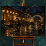 Amber & Deep Blue Courtyard Lantern Japanese Geisha Art Canvas Print - Image 2