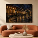 Amber & Deep Blue Courtyard Lantern Japanese Geisha Art Canvas Print - Image 3