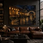 Amber & Deep Blue Courtyard Lantern Japanese Geisha Art Canvas Print - Image 4