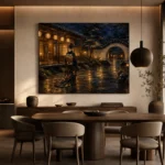 Amber & Deep Blue Courtyard Lantern Japanese Geisha Art Canvas Print - Image 5